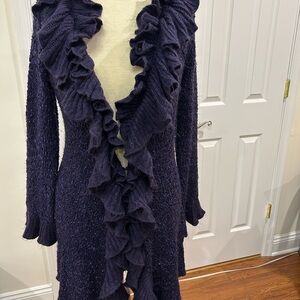 Elegant Navy Ruffled Women's Sweater
